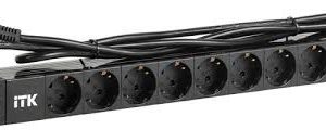 PDU ITK PH22-9D1-P, 9 розеток немецкого стандарта, 1U, шнур 2м, вилка немецкого стандарта, ПВХ, черный
