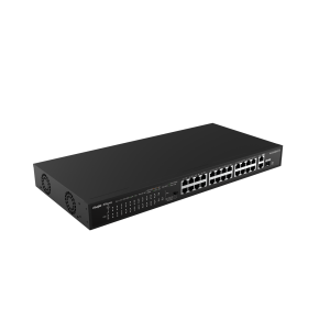 Ruijie Reyee RG-ES126S-P — 26-портовый PoE+ коммутатор, 24×Fast Ethernet PoE+, 2 Гбит/с аплинк, 370 Вт, для видеонаблюдения