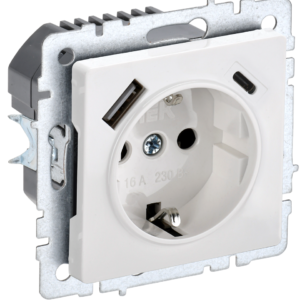 BRITE Роз. с з/к/ш 16А с USB A+C 18Вт РЮш11-1-БрБ бел. IEK