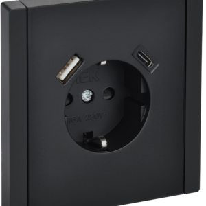 FORTE&PIANO Роз. з/к/ш в/к 16А USB A+C 18Вт FP147 чер. IEK