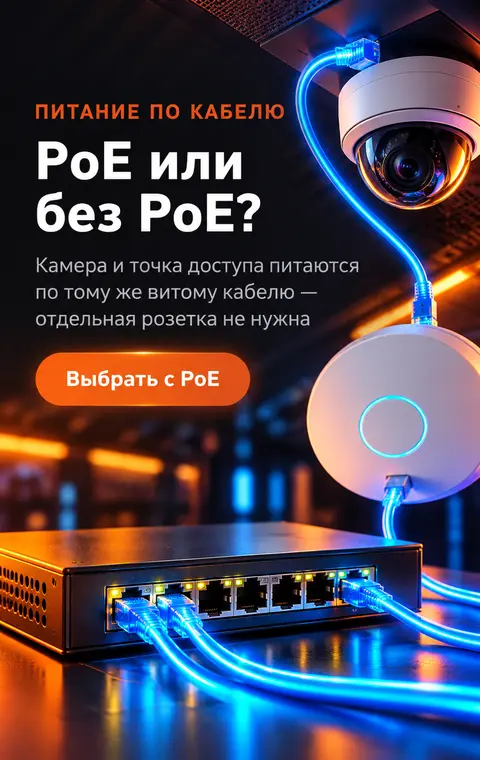 Коммутаторы с PoE — питание камер и точек доступа по витой паре